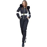 Yousify Womens Snow Suits Winter Ski Suit Onesie Outdoor Sports Waterproof Snowsuit Removable Faux Fur Collar Coat Jumpsuit