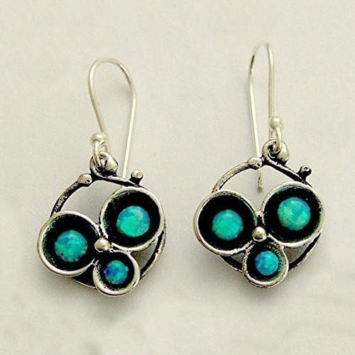 Three blue opal gemstone simple earrings Casual sterling silver oxidized earrings - Into the Night E2051