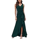 FQA Formal Evening Dresses for Women Elegant Evening Party Prom Dress Long Sexy V Neck Sleeveless Split Wrap