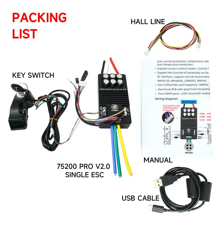 FLIPSKY 75200 Pro V2.0 84V 200A with Aluminum PCB with Key Switch Based on VESC for Electric Skateboard/Scooter/Ebike Speed Controller