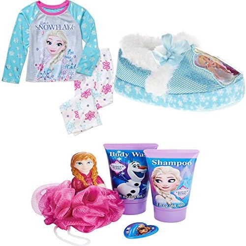 Licensed Disney Frozen Girl's Bedtime Gift Set | 2-Pc Poly PJ + Slippers + Bath Wash