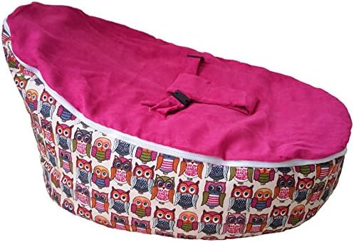 UNFILLED Baby Bean Bag Chair - Mood To Hoot Owls Pink | Adaptable Cozy Lightweight Portable Newborn Seat Lounger | Anti-Flat Head | Two Soft Removable Top Covers | 3-point Safety Harness For Infants