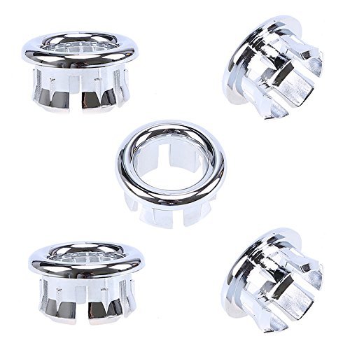 Sink Overflow Ring - GOODCHANCEUK 5-Pack Bathroom Basin Trim Sink Hole Cap Replacement Round Vanity Basin Drain Covers Kitchen Silver