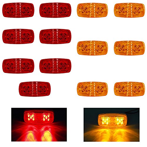 Partszone 13x Trailer Marker LED Light Double Bullseye Amber/Red 10LED Clearance Light Bulls Tiger Eye Amber Trailer