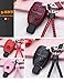 Womens Red Genuine Leather Key Case Cover Shell for Mercedes-Benz 3-Button Keyless Entry Remote Control Smart Car Key Protection Fob Skin Cover Etui with Braided Key Chain & Key Rings