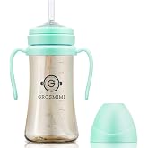 GROSMIMI Baby Straw Cup, Spill-Proof PPSU Sippy Cup with Rotating Handles for Babies &amp; Toddlers 6+ Months, Silicone Straw, BPA-Free, Stage 1, 10oz/300ml (Aqua Green)