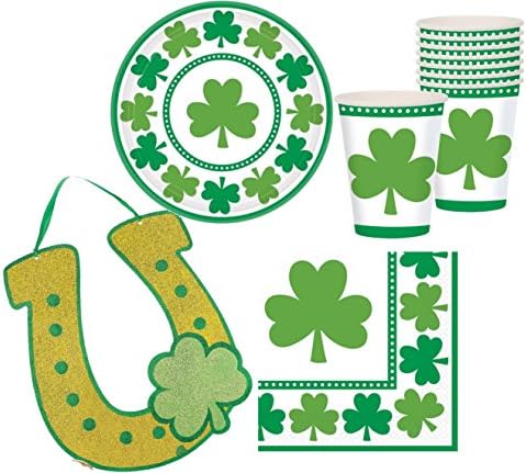 Lucky Shamrock St. Patrick's Day Party Supplies - Plates, Cups, Napkins, Lucky Horseshoe Decor