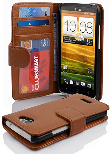 cadorabo Book Case works with HTC ONE X/X+ in COGNAC BROWN - with Magnetic Closure and 3 Card Slots - Wallet Etui Cover Pouch PU Leather Flip