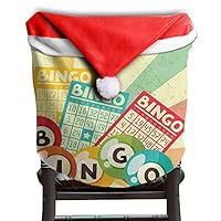 GULTMEE Santa Hat Chair Covers Christmas seat Cover Dinner Decorations,Bingo Game with Ball and Cards Pop Art Stylized Lottery Hobby Celebration Theme,19.6" X 15.7"