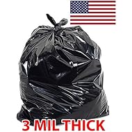 60 Gallon Extra Large Contractor Trash Bags 3 Mil, Durable Heavy Duty, Made in USA, Tough Garbage Bags for Cleanups Drum Liner 3mil (25)-41x55