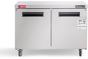 WESTLAKE 48" W Commercial Freezer Worktop Undercounter Freezer 12 Cu.ft Double Door Stainless Steel Counter Fan Cooling Freezer Food Prep Station for Restaurant, Bar