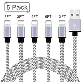 MFi Certified iPhone Charger Lightning Cable, OwnHealer 5Pack(3/3/6/6/10ft) Extra Long Nylon Braided USB Fast Charging&Syncing Cable Compatible iPhone 11/11Pro/11Pro Max Xs MAX XR 6/7/8, 6/7/8 Plus.