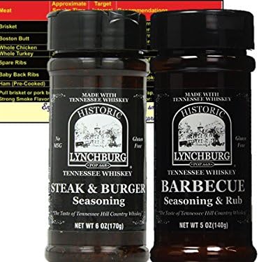 Historic Lynchburg Tennessee Whiskey BBQ Seasoning and Rub Sampler Gift Set Bundle (Steak and Burger 6 oz and Barbecue 5 oz) with Complimentary Miniature Meat Smoking Guide Magnet