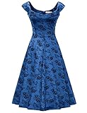 MUXXN Womens 1950s Scoop Neck Off Shoulder Cocktail Dress(M,Color Blue)