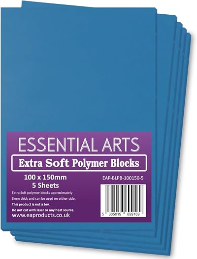 Essential Arts Blue Polymer Blocks 100x150mm Pack of 5 for Relief Printing