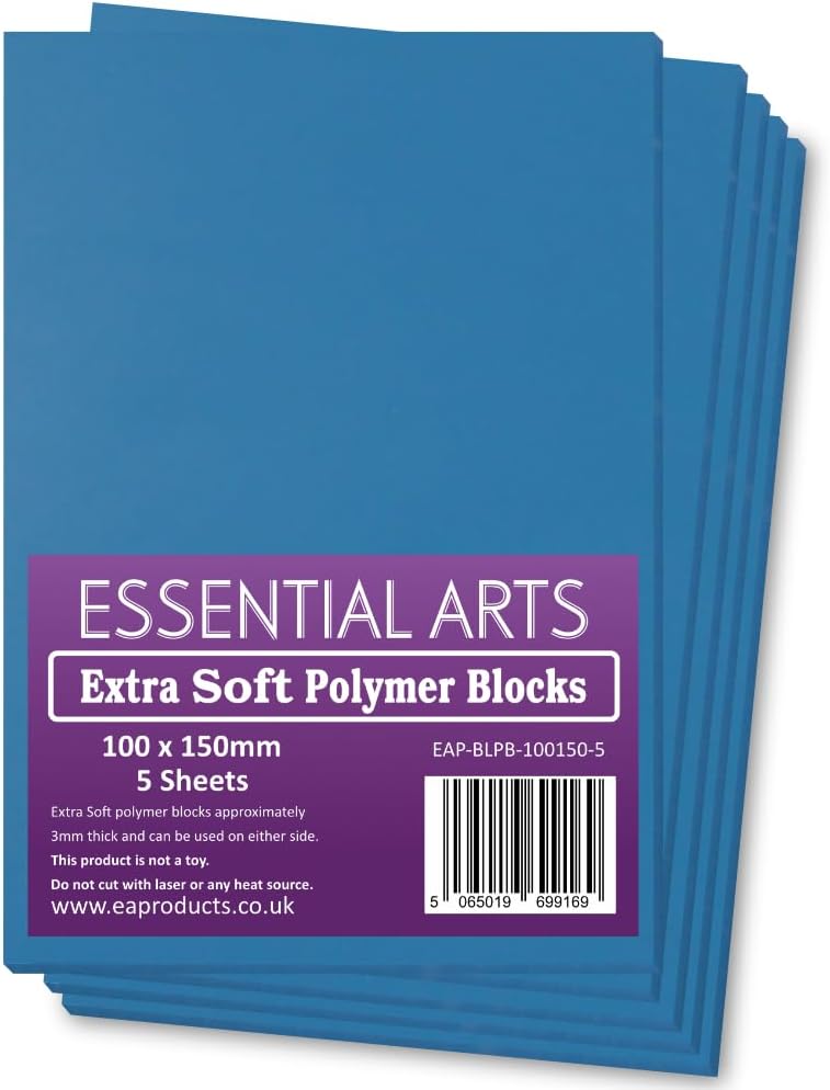 Essential Arts Blue Polymer Blocks 100x150mm Pack of 5 for Relief Printing