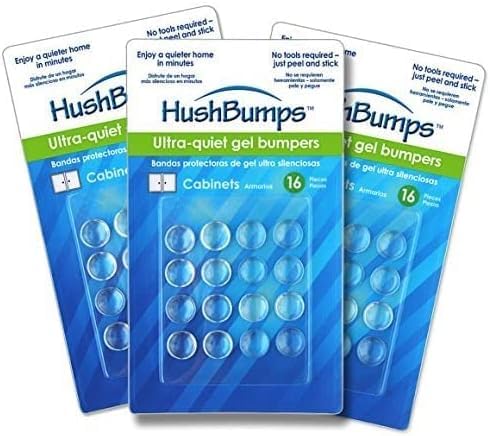HushBumps, Ultra-Quiet, Energy Absorbing Compound Bumpers for Cabinets & Drawers – 48 Pieces – Multi-Compound Polyurethane Absorbs Shock & Dampens Sound – Provides Soft & Quiet Close
