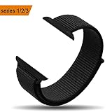 amBand Apple Watch Sport Loop Band 42mm, Lightweight Breathable Nylon Replacement Band for Apple Watch Nike+, Series 1, Series 2, Series 3, Sport, Edition-Dark Black