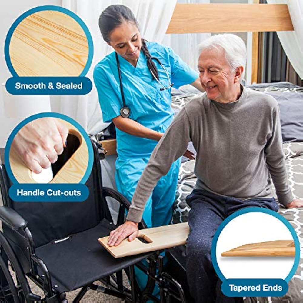 Mabis Wooden Transfer Slide Board Wheelchair With Two Cut Out Handles
