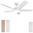 VIOSSN 42 Inch Ceiling Fan, Smart Ceiling Fan with Remote/APP, White Ceiling Fan with 6-Speeds Reversible Motor, Alexa Ceiling Fan with 5 Two-sided Blades Dimmable Noiseless for Indoor Bedroom/Outdoor