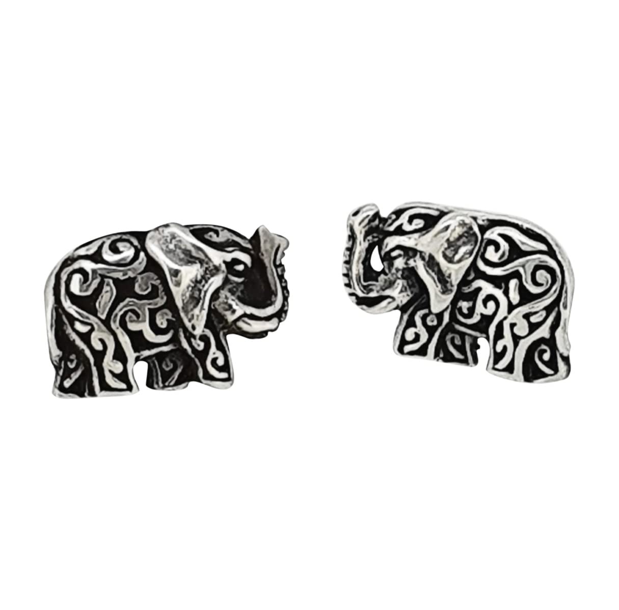 TreasureBay Elegant 925 Sterling Silver Stud Earrings for Women and Girls | Wolf, Elephant, Cross, Aum, Wolf Tree of life, Lotus Earrings (Elephant Stud)