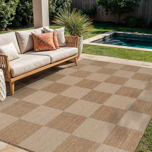 Rugshop Checkered Boxes Indoor Outdoor Flat Woven Area Rug,Natural Jute-Style,E…