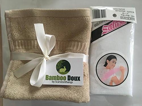 Set of 6 (Six) Bamboo Fiber Face/Washcloths 13" X 13" Hypoallergenic Ecofriendly with Complimentary Salux Body Polishing Exfoliating Cloth (Tan)