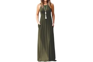 HIUARA 2023 Women Short Sleeves Dresses with Pockets Long Sun Dresses Summer Boho Casual Crewneck Beach Maxi Long Dress