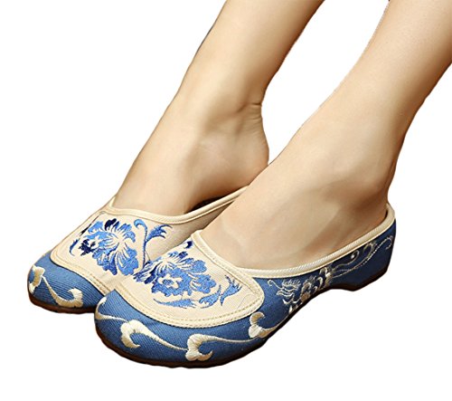 Avacostume womens embroidery contrast color flats casual slippers…