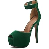 MAIERNISI JESSI Women's Platform High Heel Sandals, Ankle Strap, Peep Toe, Stiletto Heels, Zip