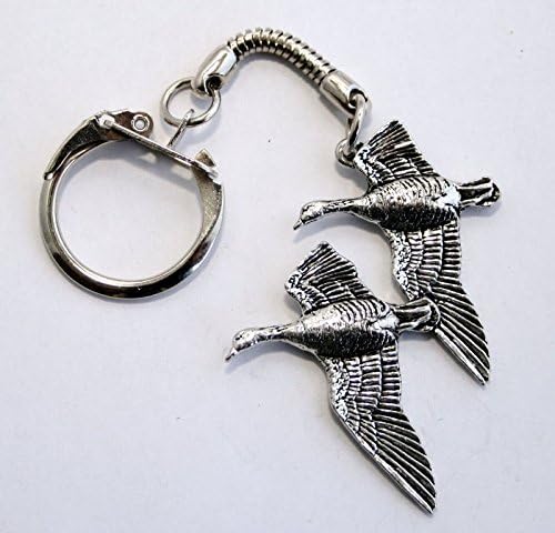 Solid Pewter Pair of Geese Keychain
