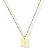 Gacimy 18K Real Gold Plated Initial Necklace for Women - Small Square Letter Pendant with Box Chain - Minimalist Personalized Jewelry Gifts for Mom