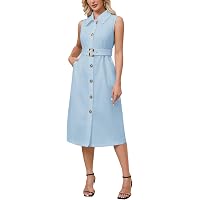 Tencel Button Front Chambray Dress, Light Blue