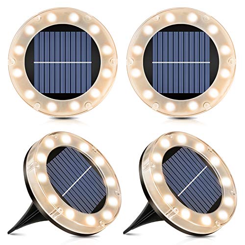 Solar Floor Light, Warm White, 12 LEDs, Solar Lights for Outdoors, Pack of 4 - LED Solar Garden Lights, IP65 Waterproof Floor Light, Solar Lights, Garden, Outdoor Light for Driveway, Lawn, Walkway, Patio