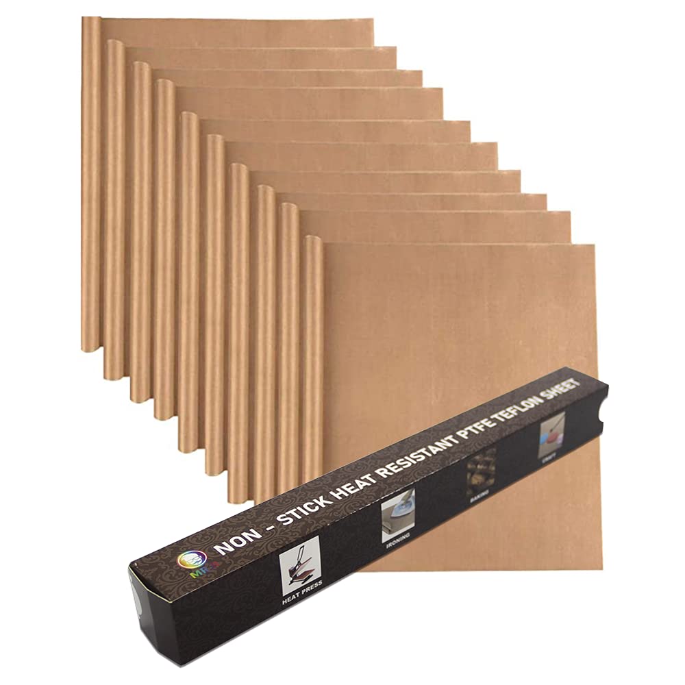 MR.R 10 Packs 12"x16" 0.11mm Heat Resistant Non Stick PTFE Teflon Sheet Reusable Craft Mat for Heat Press Transfer Baking Cooking Ironing Printing