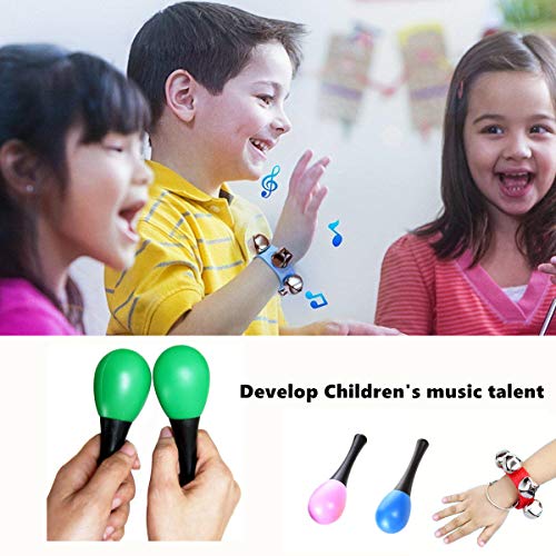 FST 12 Pack Wrist Bell Sand Hammers Set,8 PCS Jingle Bells with 4 PCS Maracas Rattle Shakers Musical Educational Toys for Kids Adults