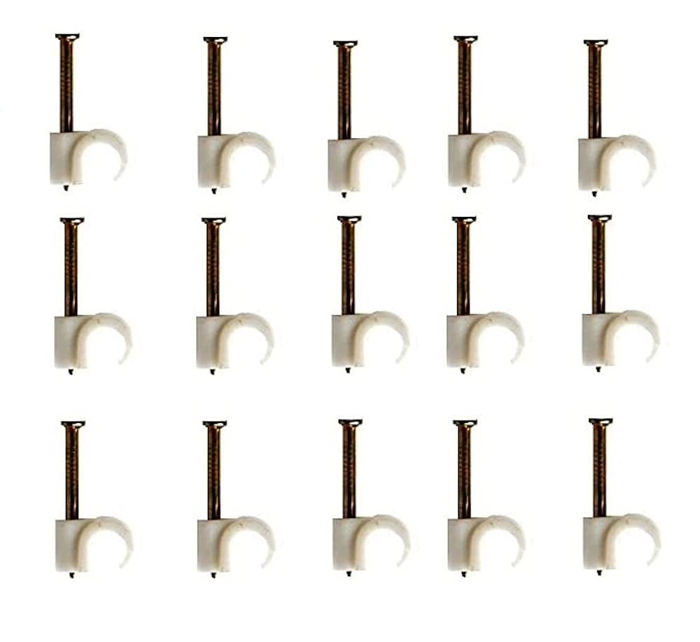 Merriway BH02714 (100 Pcs) Round Cable Clips Suitable for RG59, RG6 Coaxial and Cat5e Ethernet Cable, 6mm (0.25 inch) White - Pack of 100 Pieces