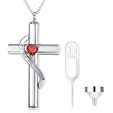 SOULMEET Crystal Cross Necklace for Ashes, Sterling Silver I Love You Forever Birthstone Cross Urn Necklaces for Ashes Keepsake Cremation Jewelry for Pet Human Ashes