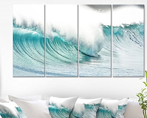 Massive Blue Waves Breaking Beach Seashore on Canvas Art