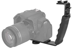 Amera Flash Bracket, Dual Hot Shoes Holder Camera Flash L-Bracket Mount Adapter Mount DV Microphone LED Light