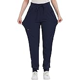 QBK Women's Scrub Pant Yoga Jogger Tapered with Drawstring Waistband 5 Pockets 4-Way Stretch Soft
