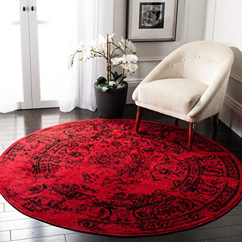 Safavieh Adirondack Collection ADR101F Red and Black Oriental Vintage Distressed Round Area Rug (8' Diameter)