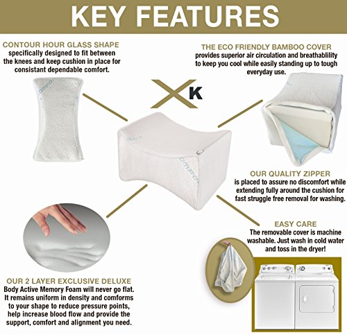 Orthopedic Memory Foam Knee Pillow – Contoured Pain Relief Support Wedge For Sciatic Nerve, Hip Joint, Leg & Back Pain – Hypoallergenic Washable Bamboo Cover - Side Sleepers, Maternity Xtreme Comforts