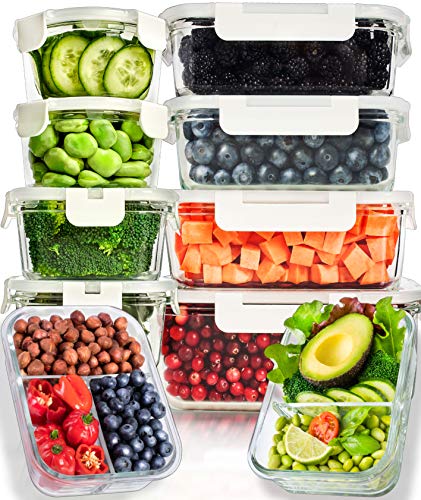 Glass Food Storage Containers with Lids - Glass Meal Prep Containers Glass Storage Containers with Lids 20 Pcs. Glass Containers for Food Storage with Lids Glass Food Containers Glass Lunch Containers