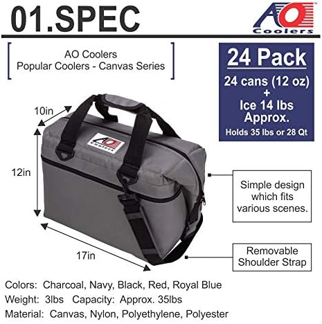 AO Coolers Unisex Canvas Cooler Bags for 48 Cans, Red, One Size - Image 3