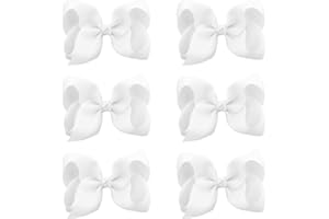 JUCCPUL 6 PCS 3" Grosgrain Ribbon Hair Bows - Alligator Clips for Toddlers in Solid Color (White)