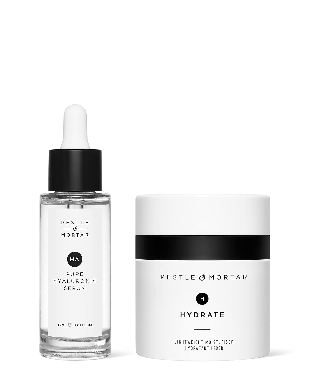 Pestle & Mortar Hydrating Duo gift sets- Hyaluronic Acid Face Serum with Vitamin B5 and Lightweight Anti Ageing Face Moisturiser