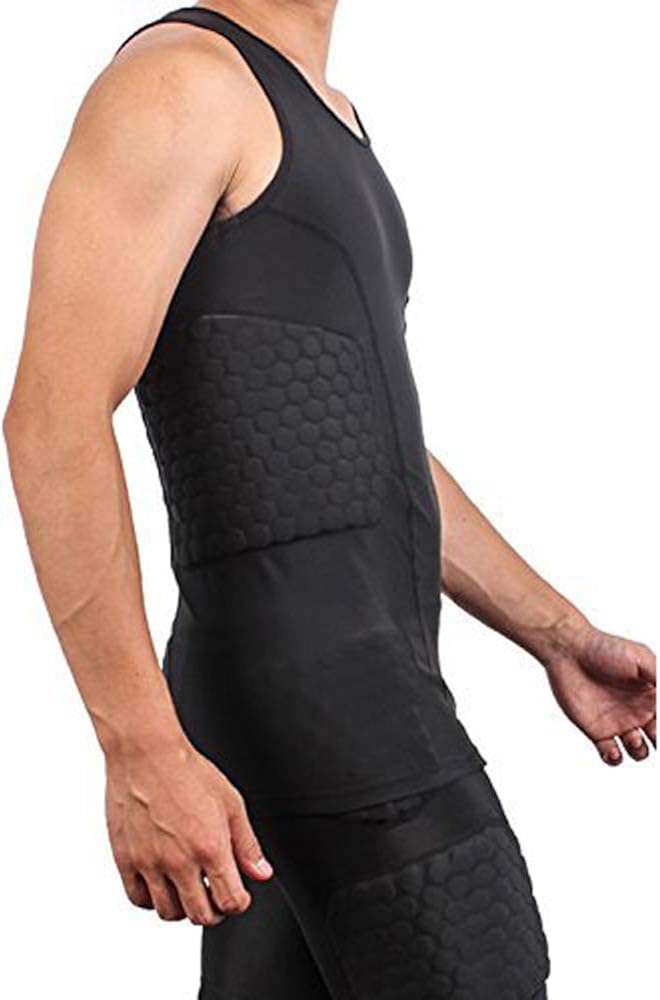 TUOY Padded Compression Shirt Padded Football Shirt Rib Chest Protector Shirt : Clothing
