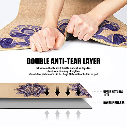 AIMERDAY Jute Yoga Mat 5mm Thick Non Slip EcoFriendly 72 inch Extra