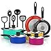 Vremi 15 Piece Nonstick Cookware Set - Durable Aluminum Pots and Pans with Cooking Utensils - Colorful Oven Safe and Multi Quart Enameled Saucepans Dutch Ovens and Fry Pans with Glass Lid primary